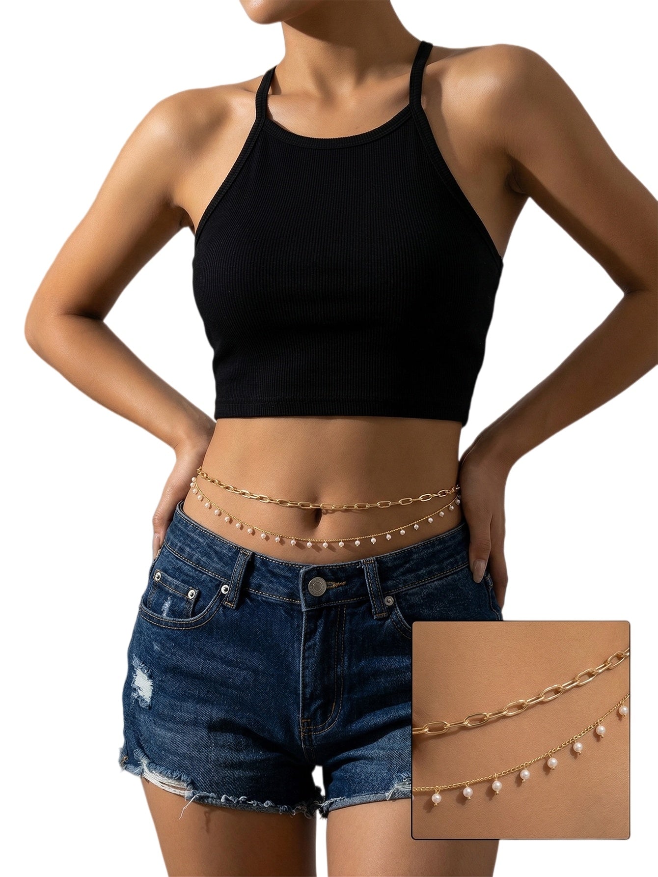 Gold-Tone Pearl Double-Layer Waist Chain with zinc-alloy details | BCN0242-01 | image 2