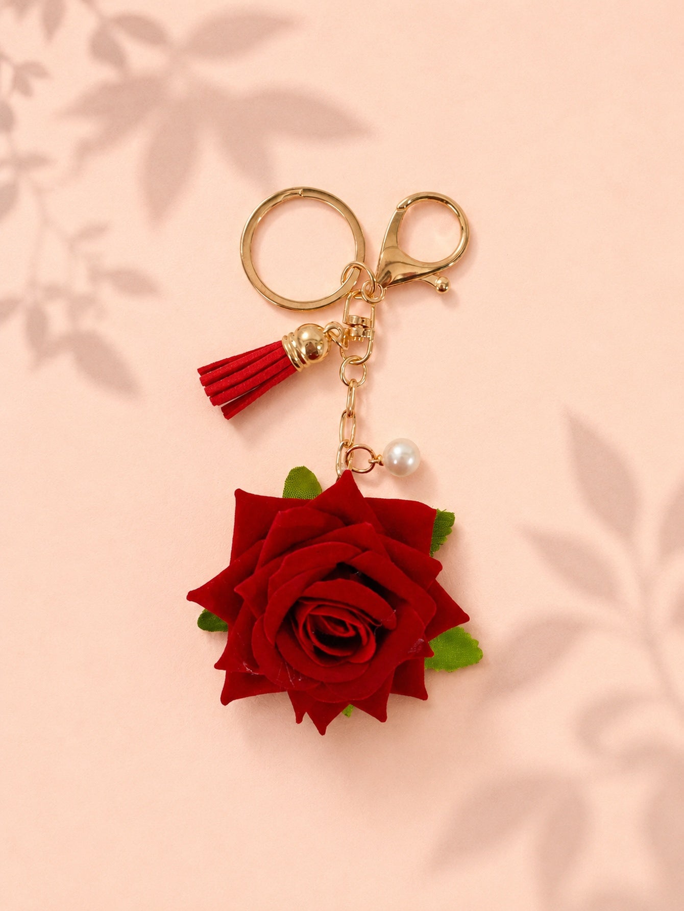 Red rose tassel keychain with pearl accent | KCA062-01 | image 2