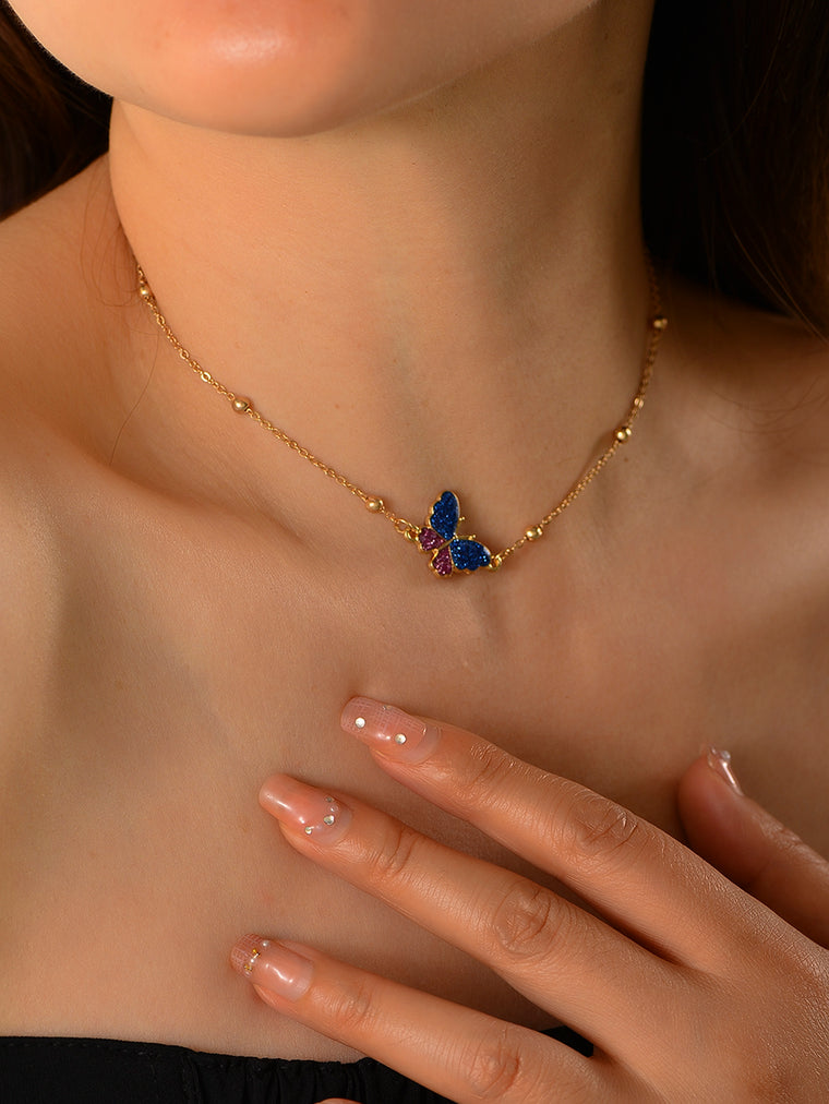 Royal Blue Butterfly Necklace with zinc-alloy hardware | NA333-05 | image 2
