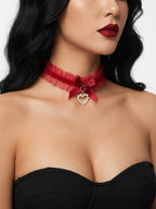 Red Lace Bow Pearl Necklace with polyester fabric | NA866-02 | image 2