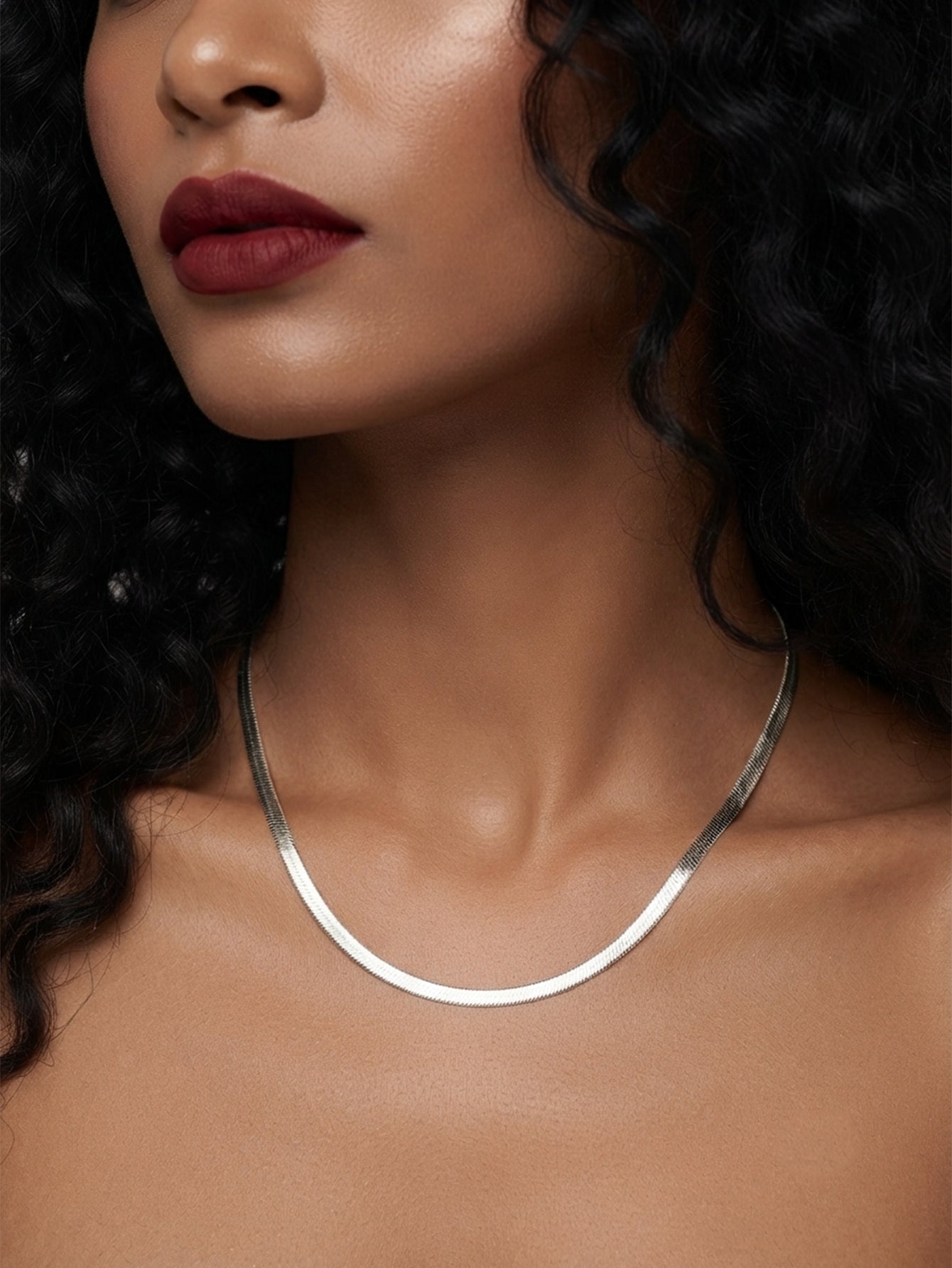 Silver-Tone Flat Snake Chain Necklace with zinc-alloy hardware | NA695-01 | image 2