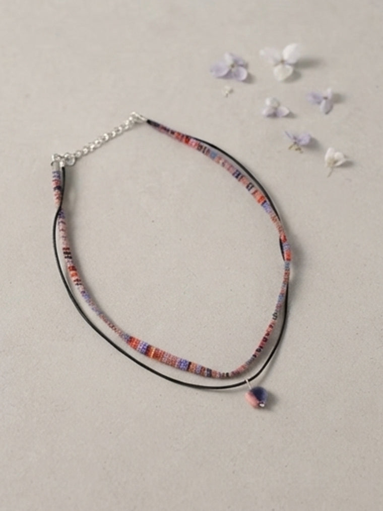 Double Layer Patterned Bead Necklace with plastic components | NA262-02 | image 2