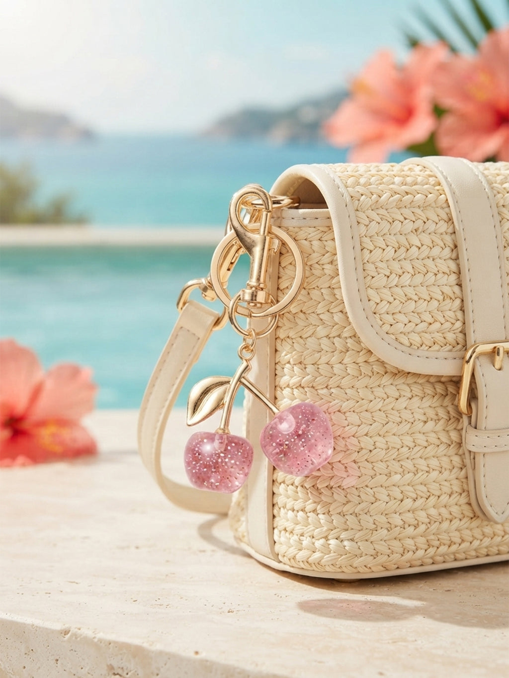 Pink cherry keychain and bag charm | KCA084-05 | image 2