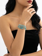 Teal braided three-piece bracelet set with adjustable pull cords | BRA513-01 | image 2