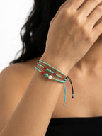 Blue braided three-piece bracelet set with adjustable pull cords | BRA566-01 | image 2