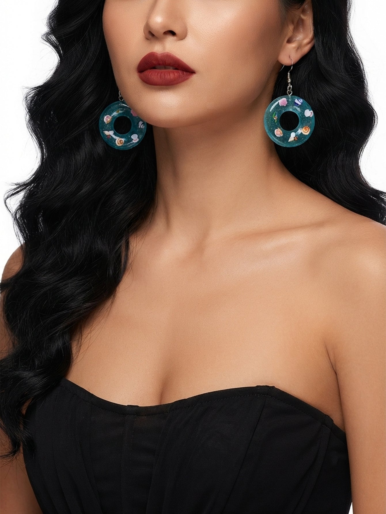 Blue pool float drop earrings in lightweight plastic | ERA641-01 | image 2