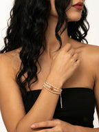 Beige braided three-piece bracelet set with adjustable pull cords | BRA558-01 | image 2