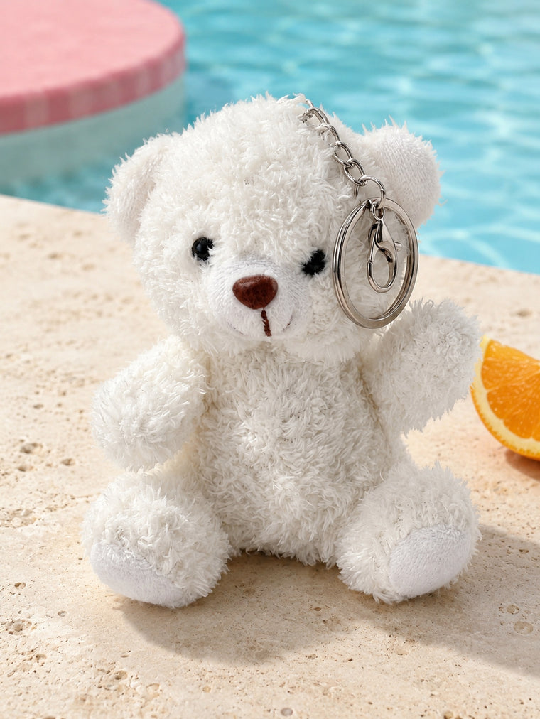 White sitting bear plush keychain accessory | KCA075-01 | image 2