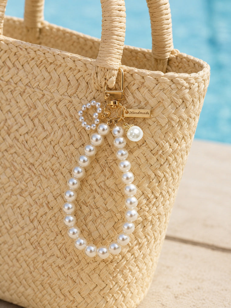 Heart bag charm with faux pearl beads | KCA056-02 | image 2