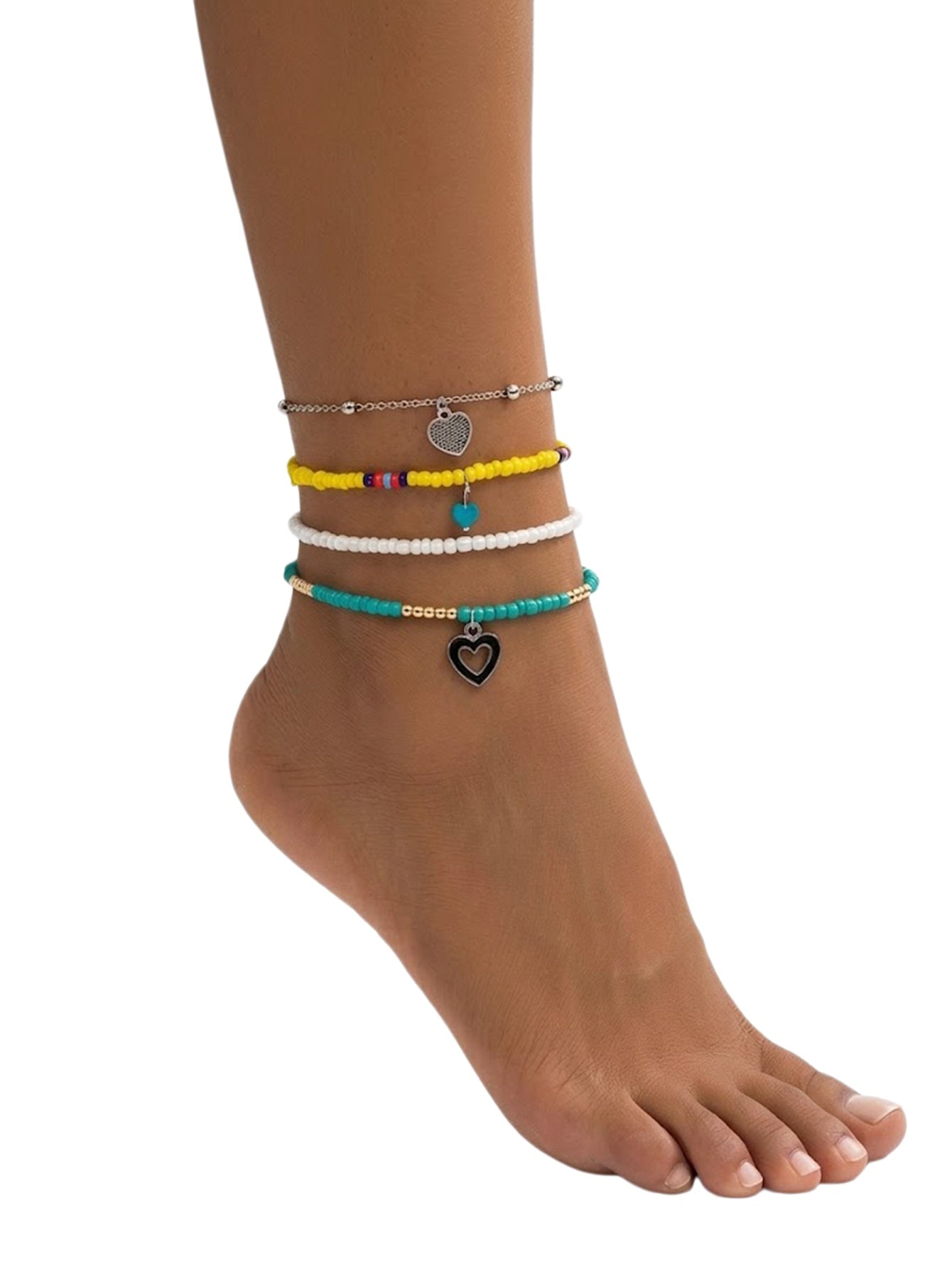 Beaded Heart Charm Anklet Set with plastic details | JL7210-01 | image 2