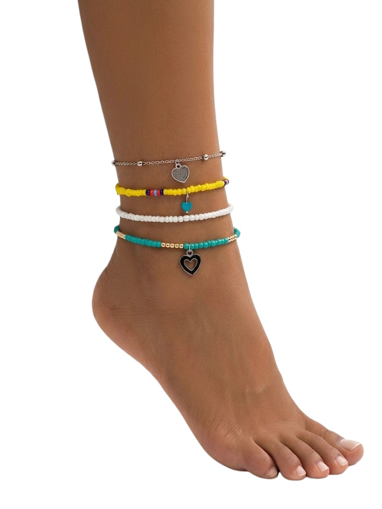Beaded Heart Charm Anklet Set with plastic details | JL7210-01 | image 2