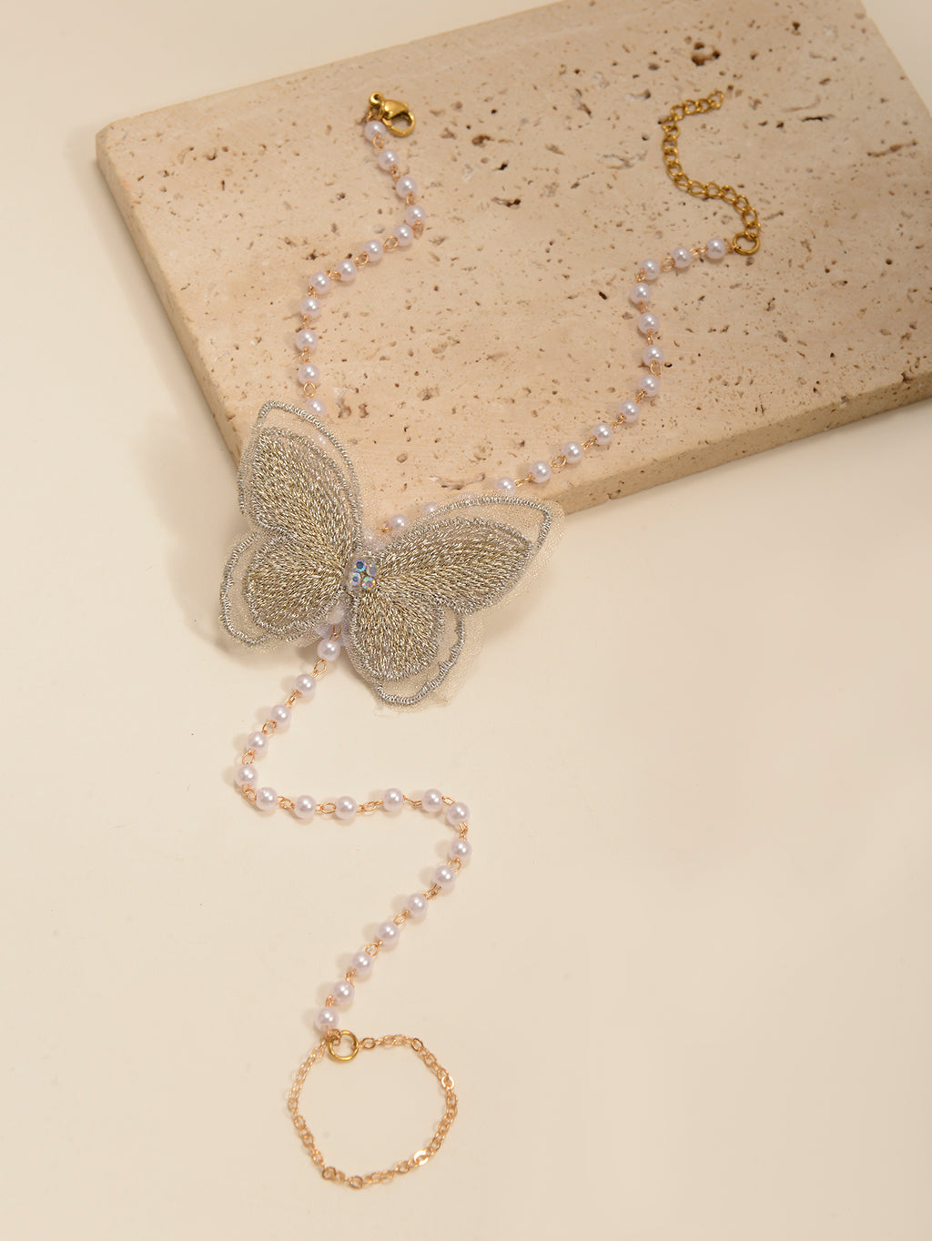 Faux Pearl Chain Butterfly Toe Anklet with zinc alloy details | JL7402-01 | image 2