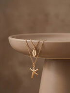 Gold-Tone Leaf Starfish Layered Necklace with zinc-alloy hardware | NA466-01 | image 2