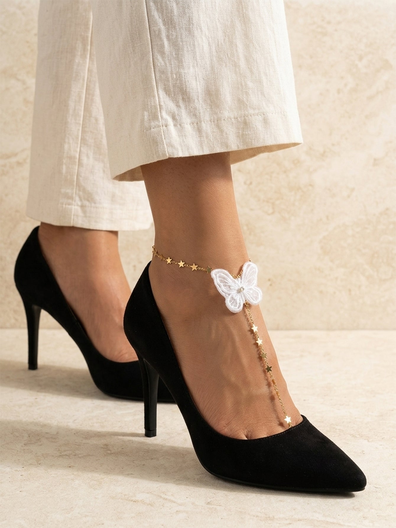 White Butterfly Star Toe Anklet with zinc alloy details | JL7399-01 | image 2