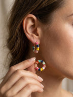 Multicolor enamel copper hoop earrings with circular design | ERA642-01 | image 2