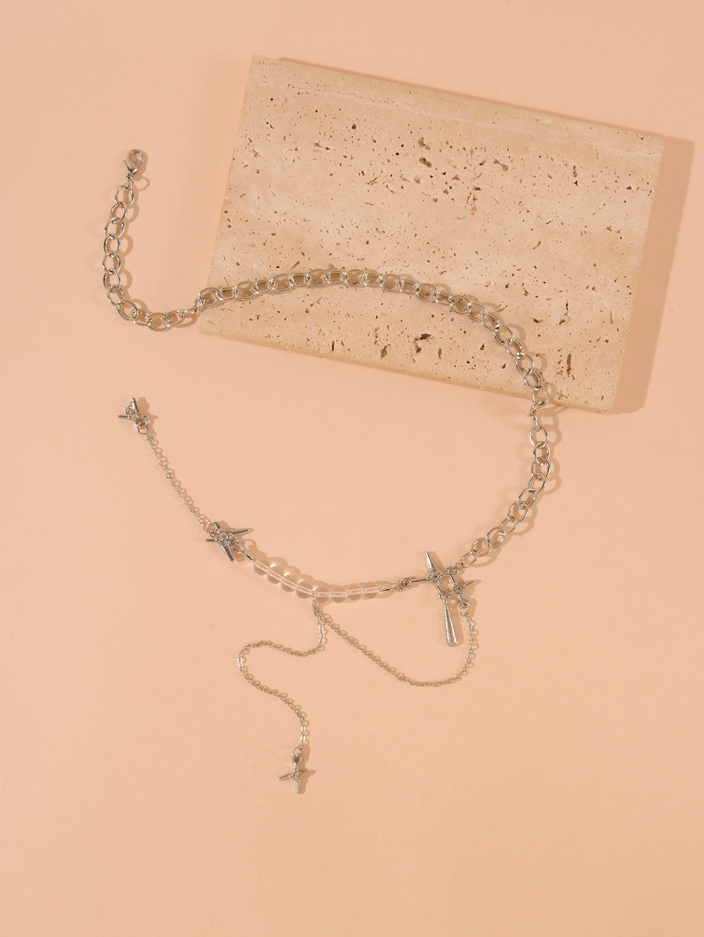 Silver-Tone Four-Point Star Necklace with zinc-alloy hardware | NA620-01 | image 2