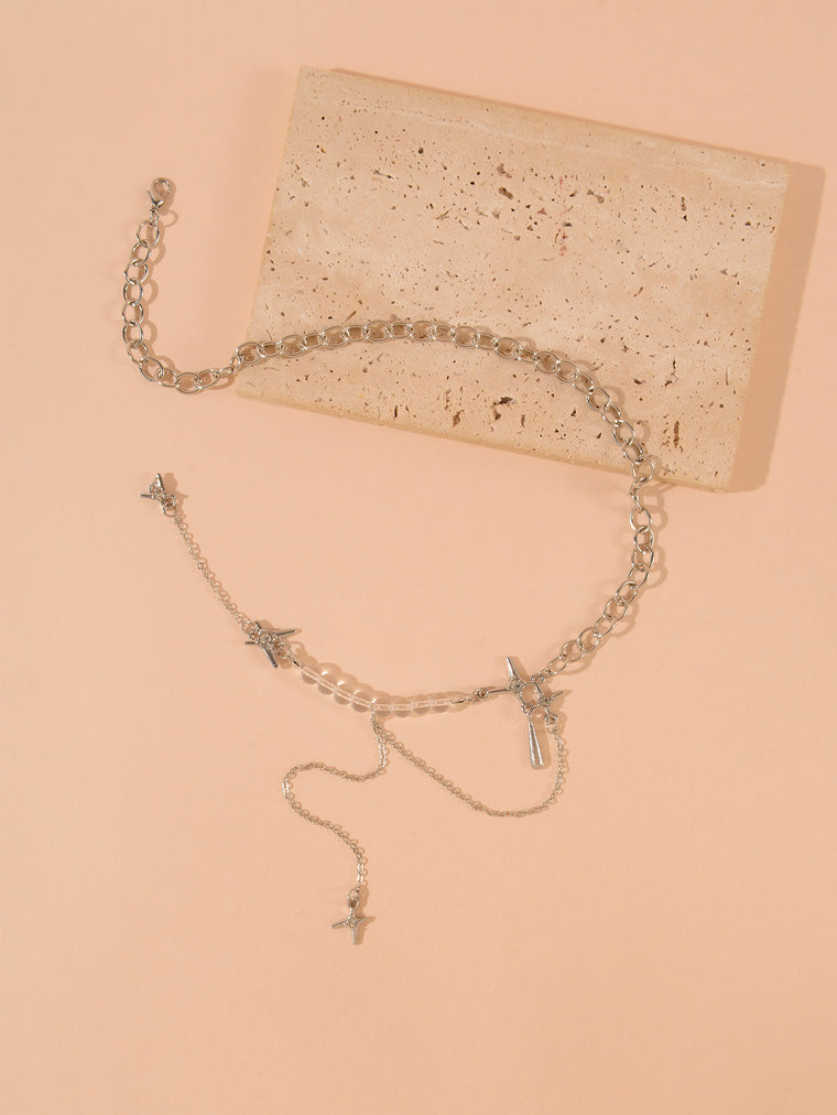Silver-Tone Four-Point Star Necklace with zinc-alloy hardware | NA620-01 | image 2