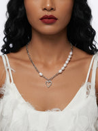 Silver-Tone Asymmetric Heart Necklace with zinc-alloy hardware | NA589-01 | image 2