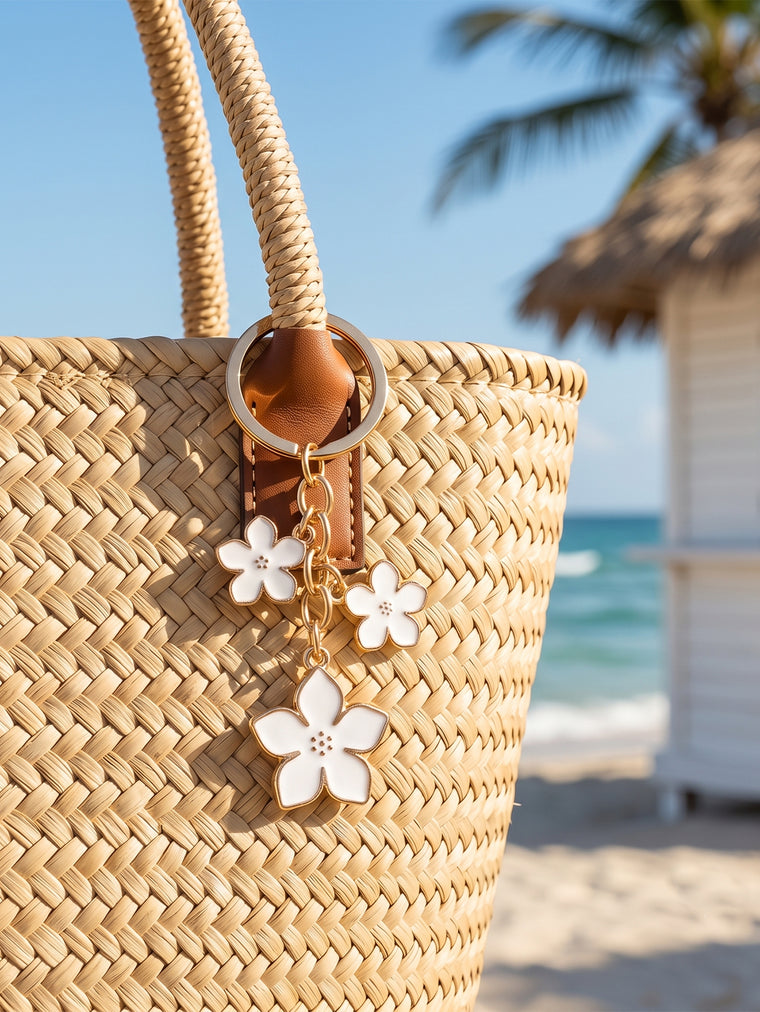 White cherry blossom keychain with floral accents | KCA070-02 | image 2