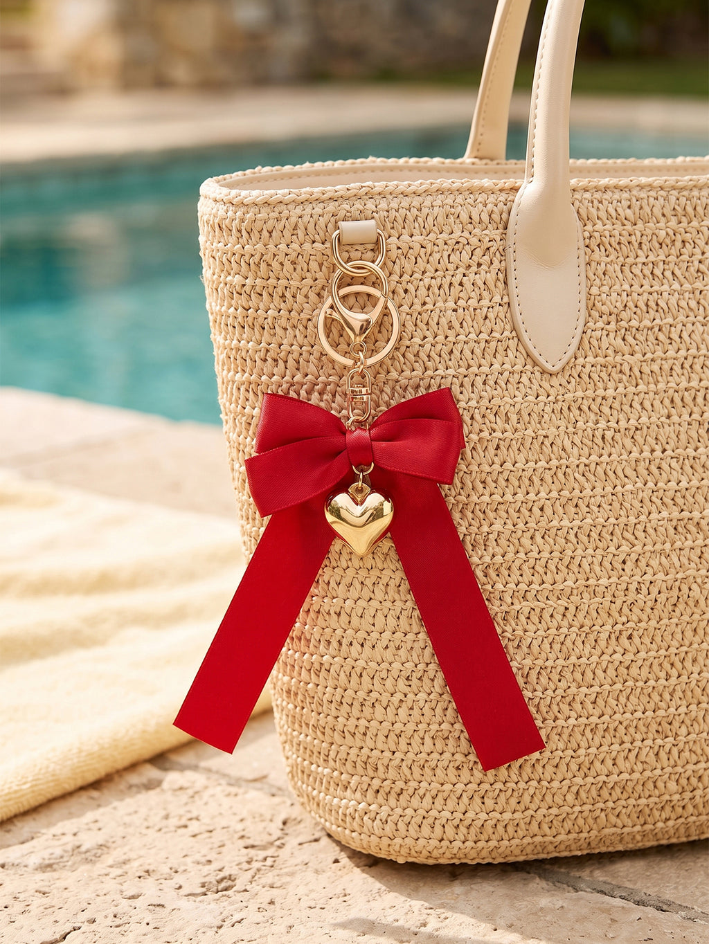 Red bow keychain with heart-shaped accent | KCA051-07 | image 2