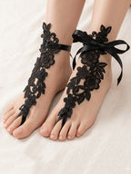 Black Lace Flower Anklet Set with polyester details | JL7413-01 | image 2