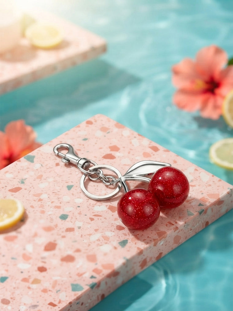 Red resin cherry keychain and bag charm | KCA084-02 | image 2