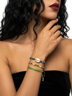 Green braided three-piece bracelet set with adjustable pull cords | BRA589-01 | image 2