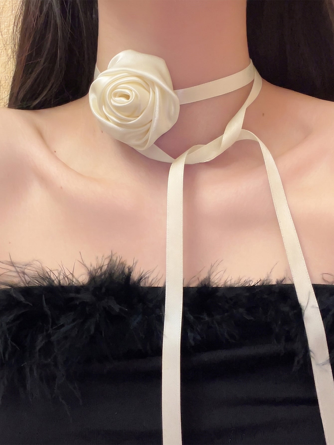 Satin Rose Wrap Necklace with polyester fabric | NA918-03 | image 2