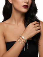 White braided three-piece bracelet set with adjustable pull cords | BRA559-01 | image 2