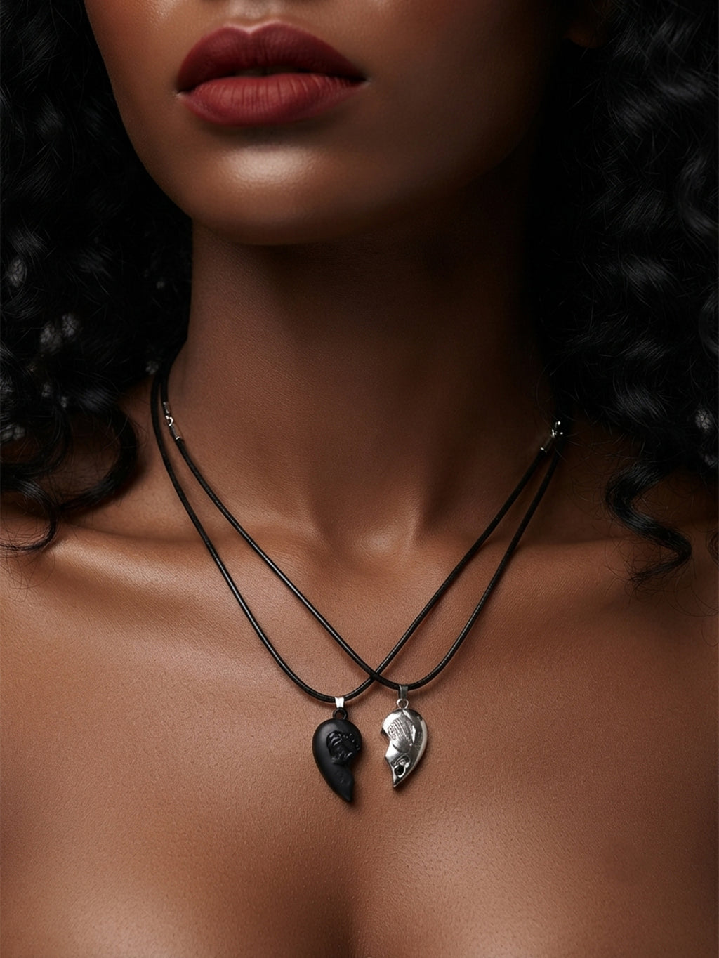 Magnetic Heart Couple Necklace Set with magnetic closures | NA445-02 | image 2