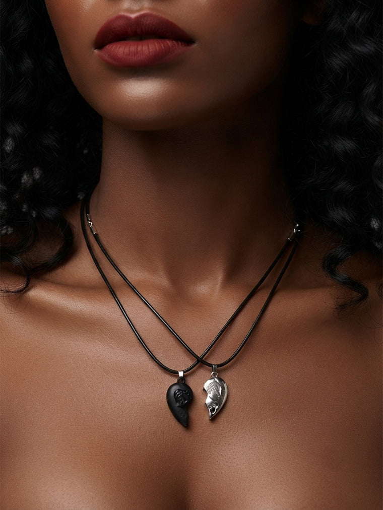 Magnetic Heart Couple Necklace Set with magnetic closures | NA445-02 | image 2