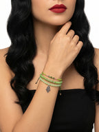 Green braided three-piece bracelet set with adjustable pull cords | BRA579-01 | image 2