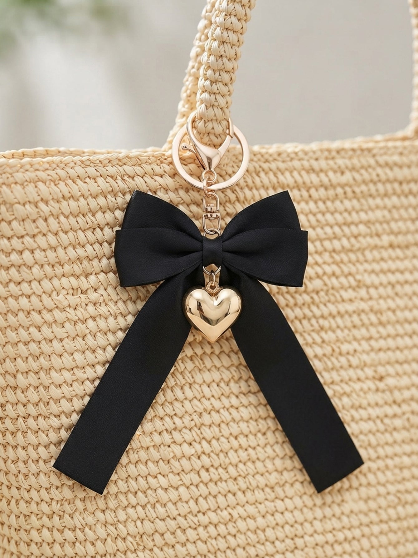 Black bow keychain with heart-shaped accent | KCA051-09 | image 2