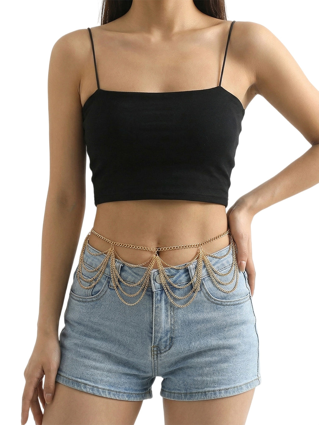 Gold-Tone Layered Tassel Waist Chain with zinc-alloy details | BCN0235-01 | image 2