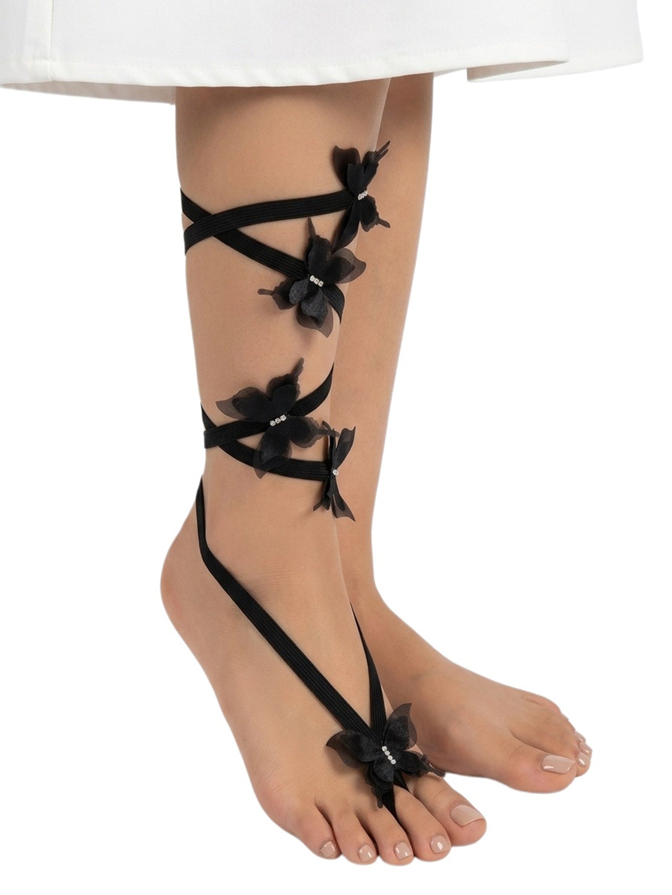Five Black Butterfly Wrap Anklet with elastic band details | JL7407-01 | image 2