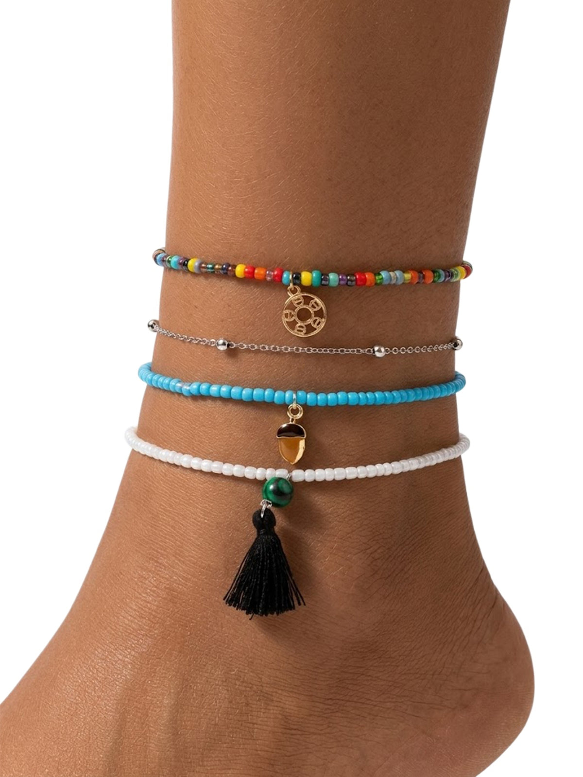 Beaded Tassel Anklet Set with plastic details | JL7216-01 | image 2