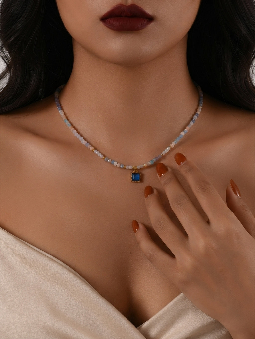 Blue Purple Faux Crystal Necklace with imitation crystal details | NA561-03 | image 2