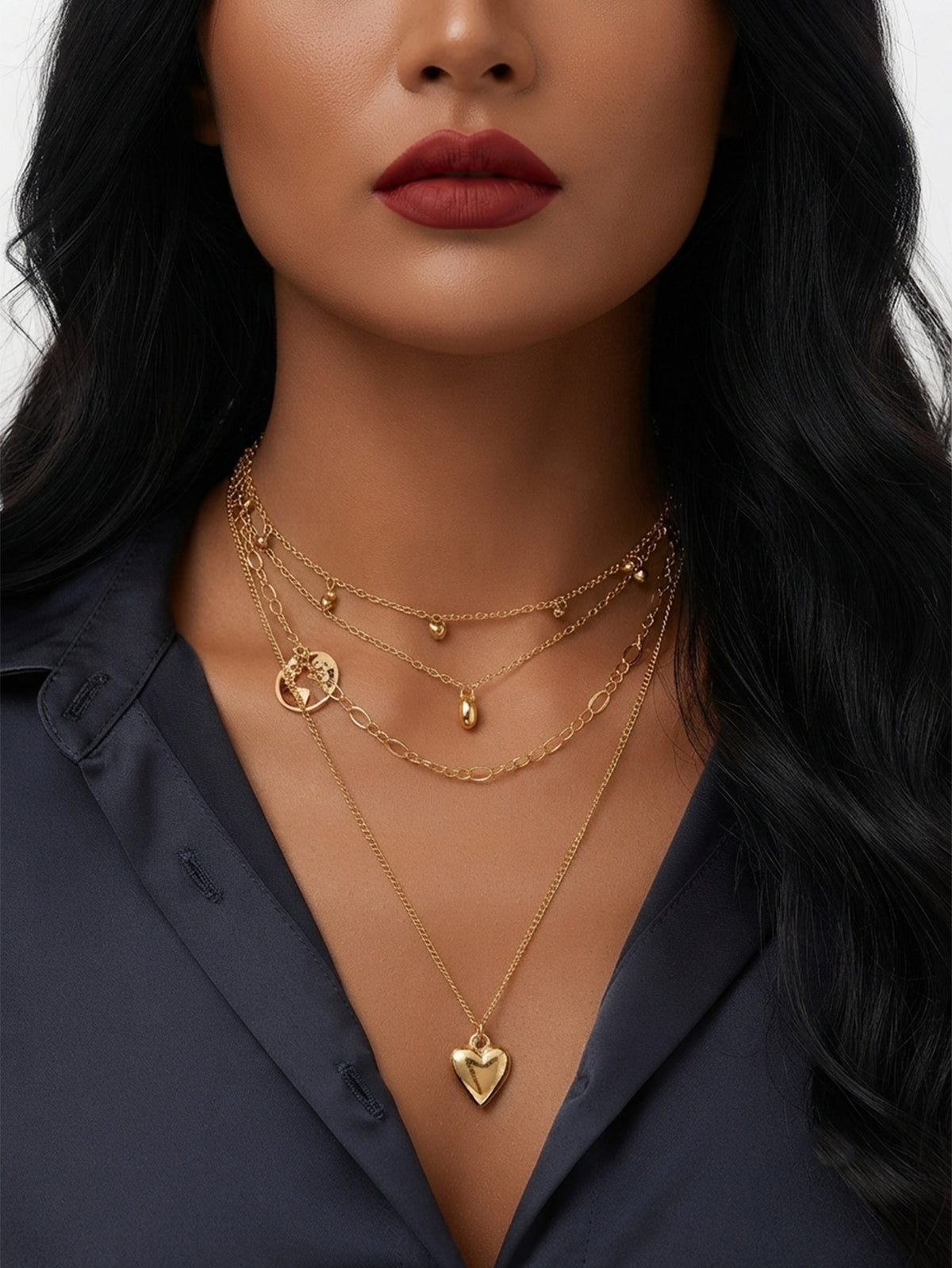 Gold-Tone Heart Layered Necklace with zinc-alloy hardware | NA477-01 | image 2