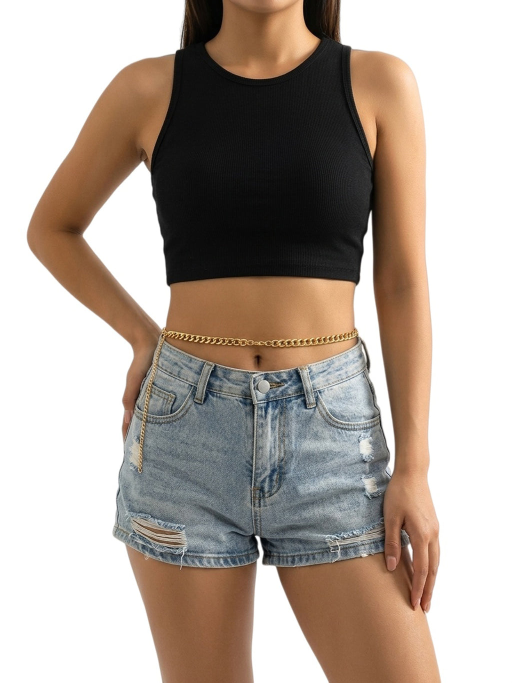 Gold-Tone Asymmetric Waist Chain with zinc-alloy details | BCN0290-01 | image 2