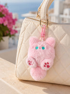 Pink plush cat keychain and backpack charm | KCA071-01 | image 2