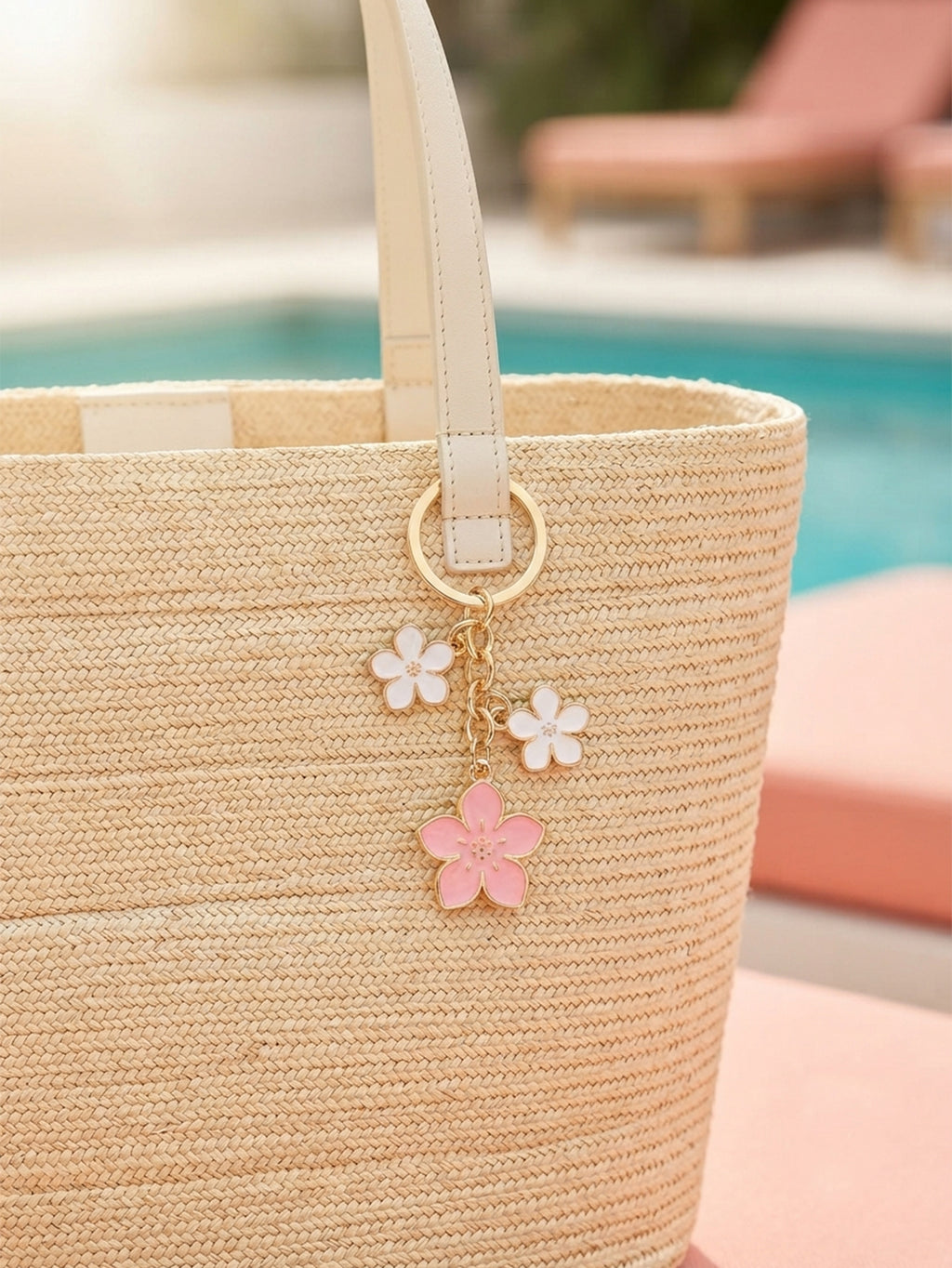Pink and white cherry blossom keychain | KCA070-07 | image 2