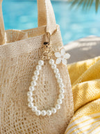 Flower charm keychain with faux pearl strand | KCA056-01 | image 2