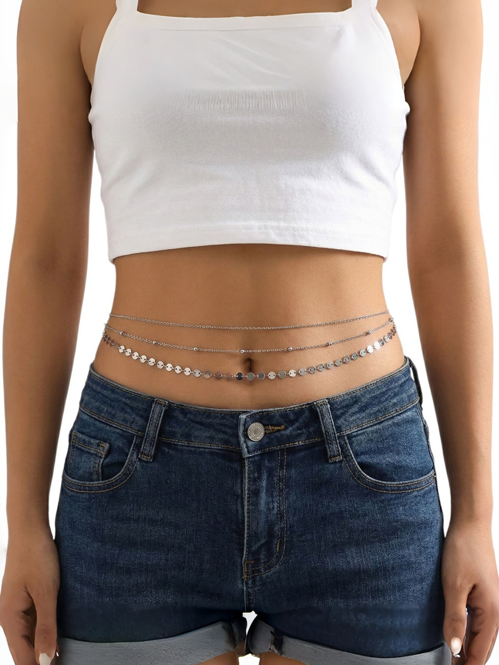 Silver-Tone Triple-Layer Sequin Waist Chain Set with zinc-alloy details | BCN0827-02 | image 2