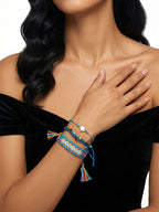 Blue braided three-piece bracelet set with adjustable pull cords | BRA572-01 | image 2
