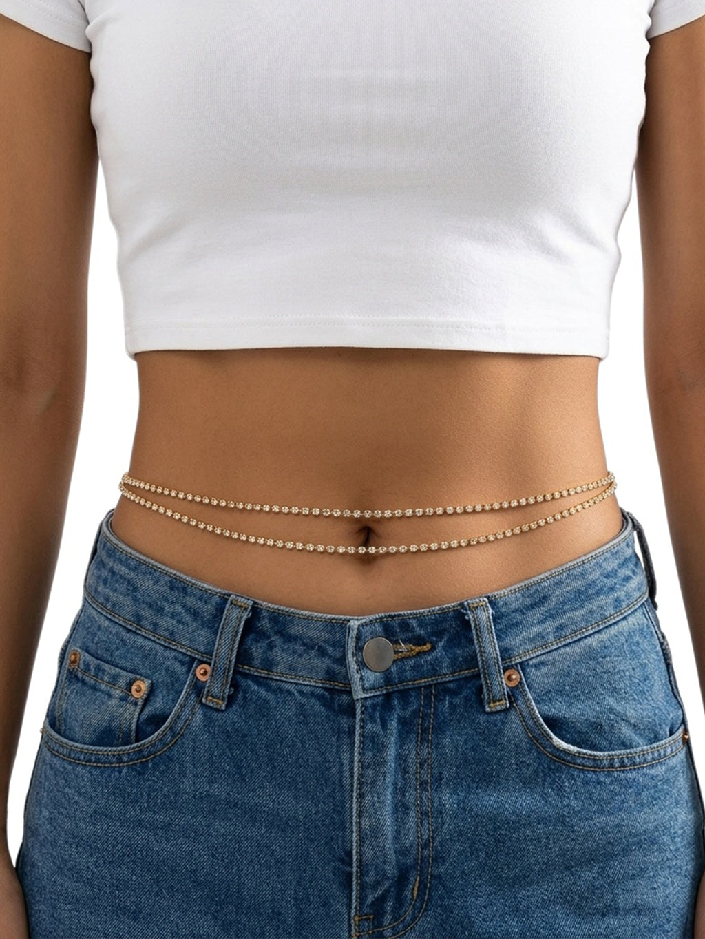 Gold-Tone Double-Layer Zircon Waist Chain with zinc-alloy details | BCN0282-01 | image 2