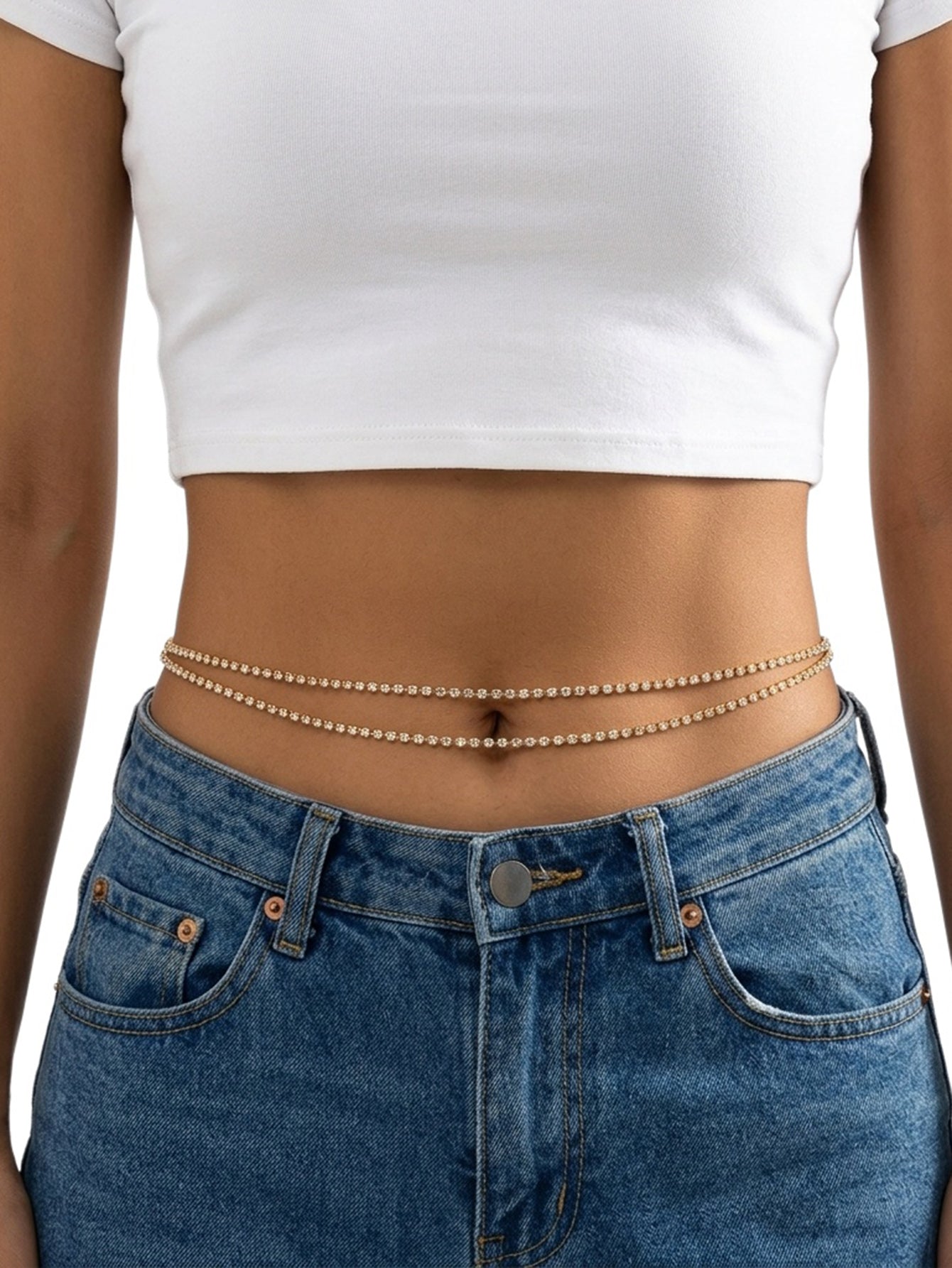 Gold-Tone Double-Layer Zircon Waist Chain with zinc-alloy details | BCN0282-01 | image 2