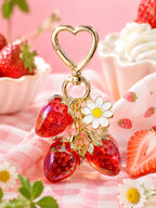 Triple strawberry heart keychain with translucent accents | KCA064-01 | image 2