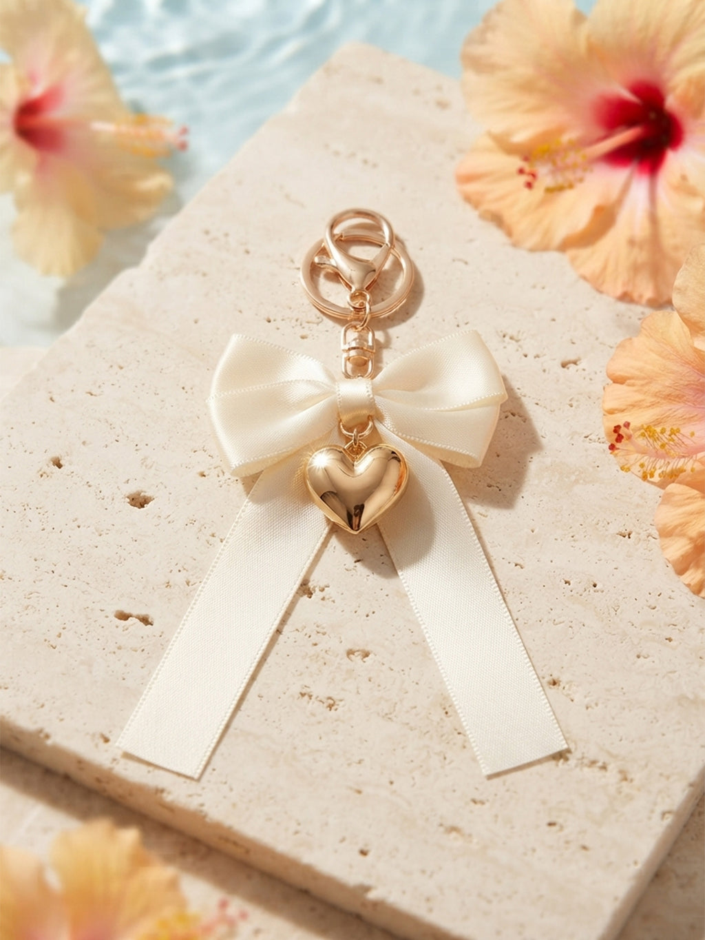 Ivory bow keychain with heart-shaped accent | KCA051-10 | image 2