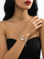 Beige braided three-piece bracelet set with adjustable pull cords | BRA587-01 | image 2