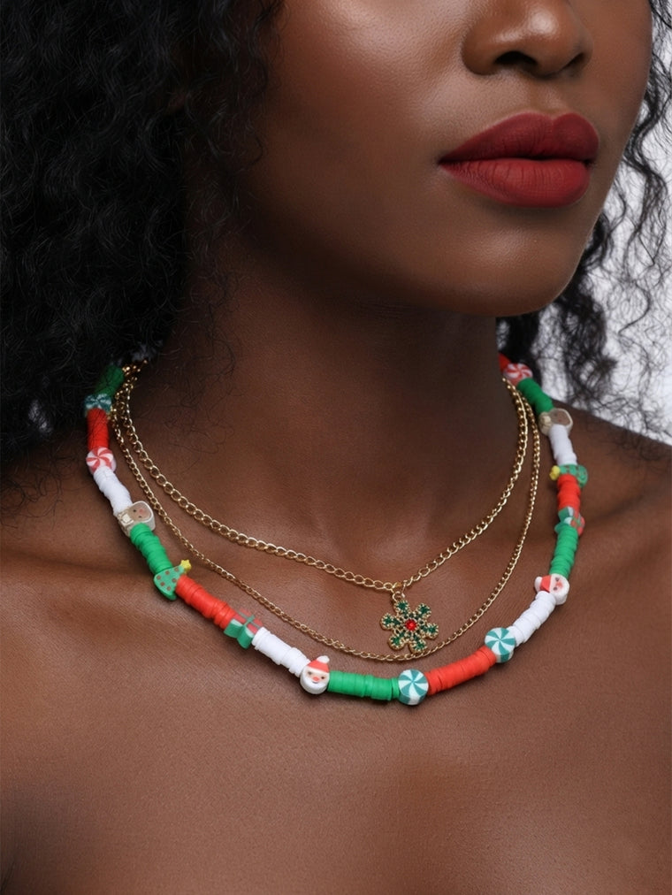 Christmas Snowflake Layered Bead Necklace with zinc-alloy hardware | NA722-04 | image 2